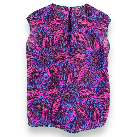 J.Crew Purple Pink Midnight Floral Cocoon Silk Sleeveless Blouse Top sz 8 - Picture 2 of 7